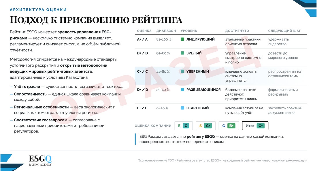 Оборотная сторона ESG Passport: как устроена оценка, шкала с уровнями, что достигнуто и следующий шаг, оценка компании по аспектам